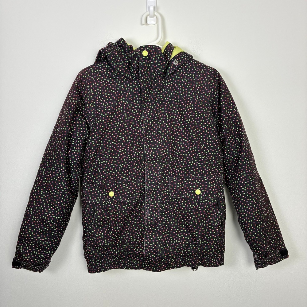 Burton Dryride Ski Jacket Girl XL 18 Polka Dot Hood Full Zip Snowboard Insulated